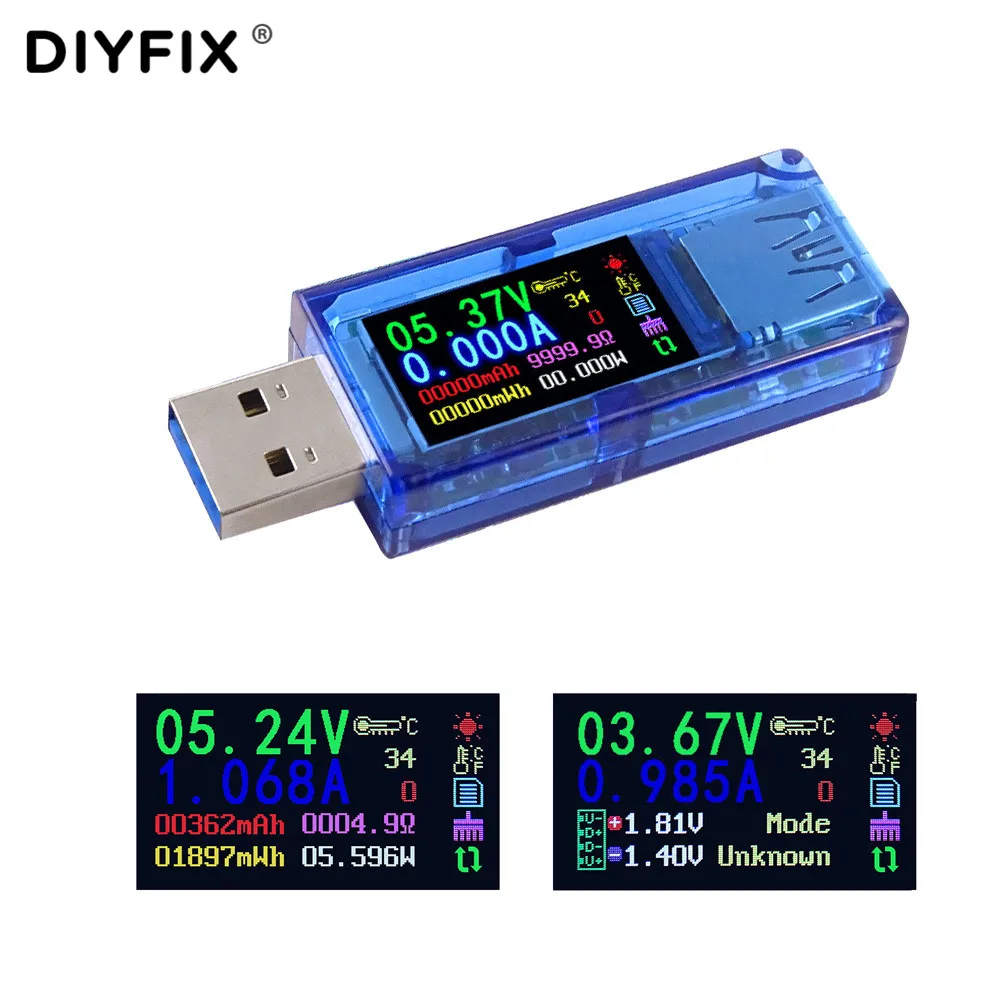 

DIYFIX AT34 3.0 USB Tester IPS HD Color LCD Screen Voltmeter Ammeter Voltage Current Meter Multimeter Battery Charge Power Bank