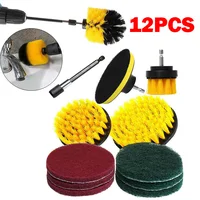 12pc Tile Grout Power Scrubber Cleaning Electric Drill Brush Head Bathrub Floor Wall Car Combo Scrub Cleaner Brush Kit Hand Tool