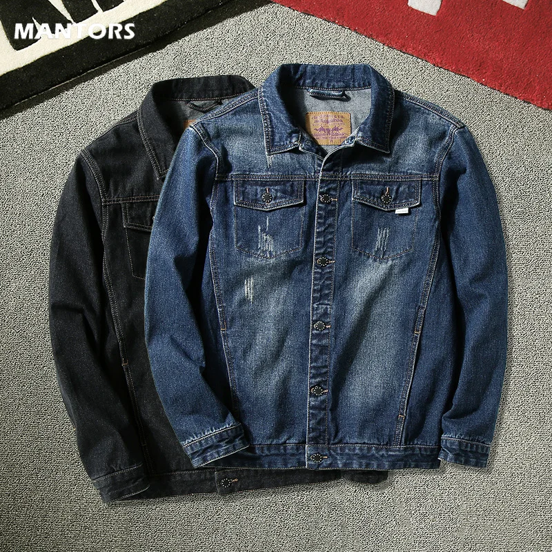 Джинсовка Мужская рваная повседневный тонкий пиджак из денима ковбойская