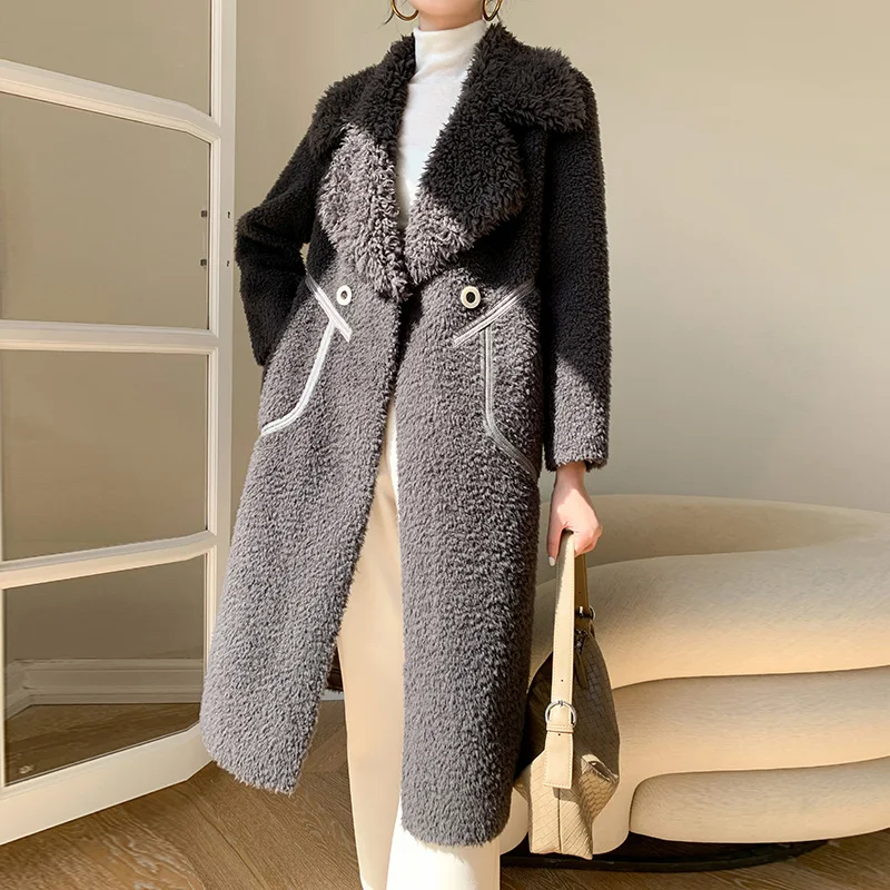 

Cotday V Neck Single Breasted Thick Lamb Fur Granular Cashmere Long Casual Full Sleeve Plue Size Fashion Winter Warm Fur Coat