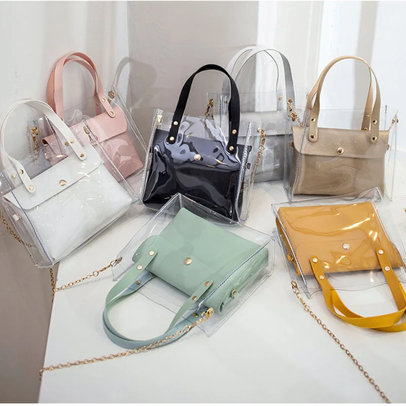 Женская модная маленькая квадратная сумка мини на плечо ПВХ прозрачная для