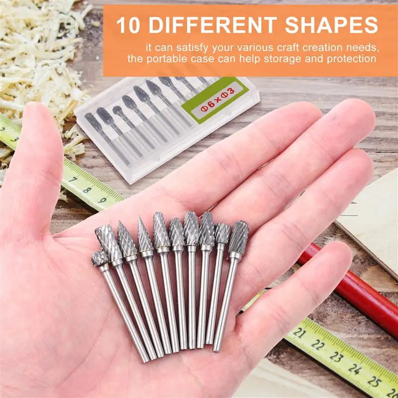 

10pcs Tungsten Steel Practical Grinding Bur Rotary Burs for Woodworking Engraving