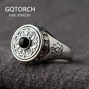 925 пробы серебряные кольца с лотосом для женщин и мужчин вращающийся натуральный камень инкрустированные шесть слов мантровые кольца буддийские ювелирные изделия