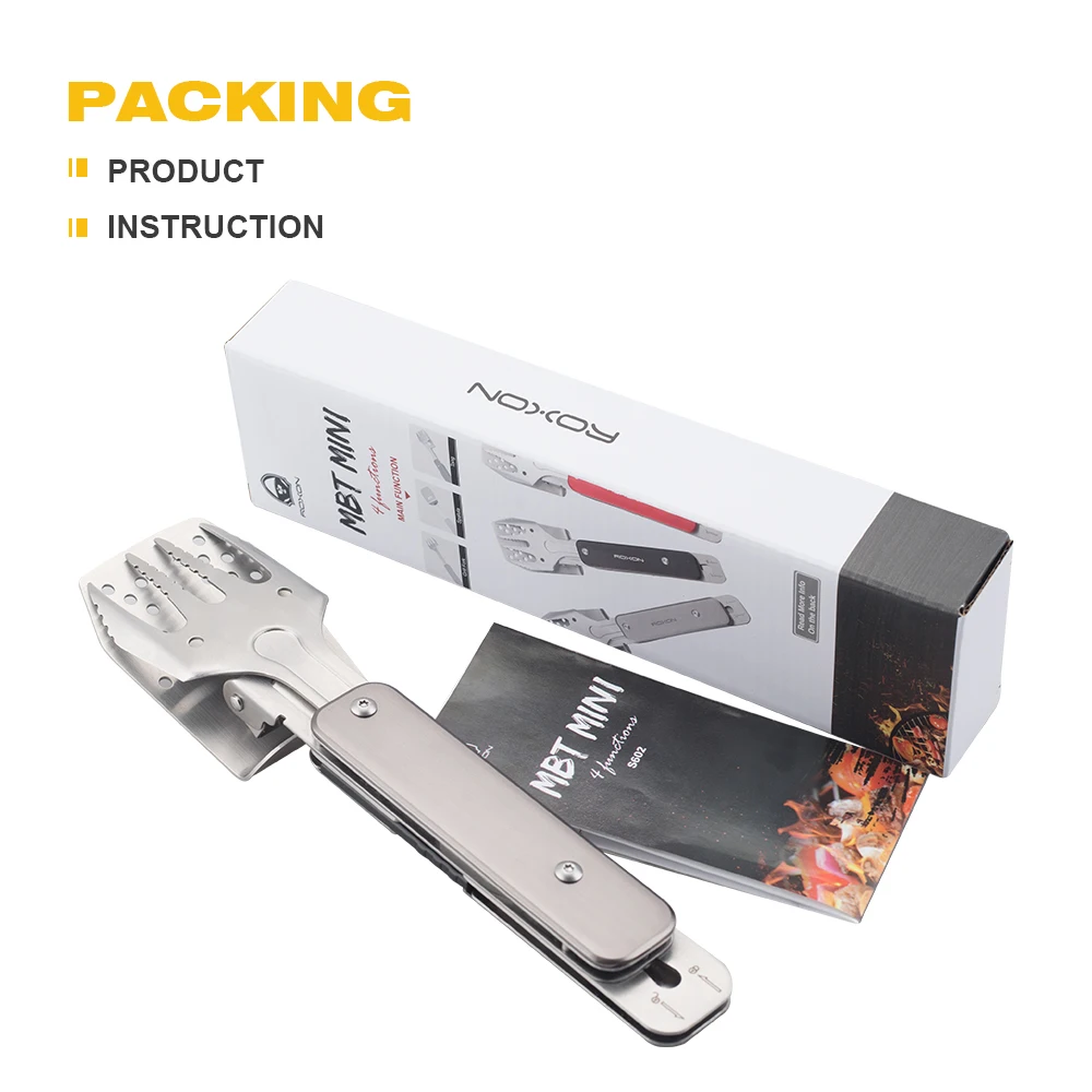 Roxon 4-in-1 Mini Barbecue Tool Set with spatula fork tongs bottle opener EDC tool for kitchen outdoor hiking Camping |