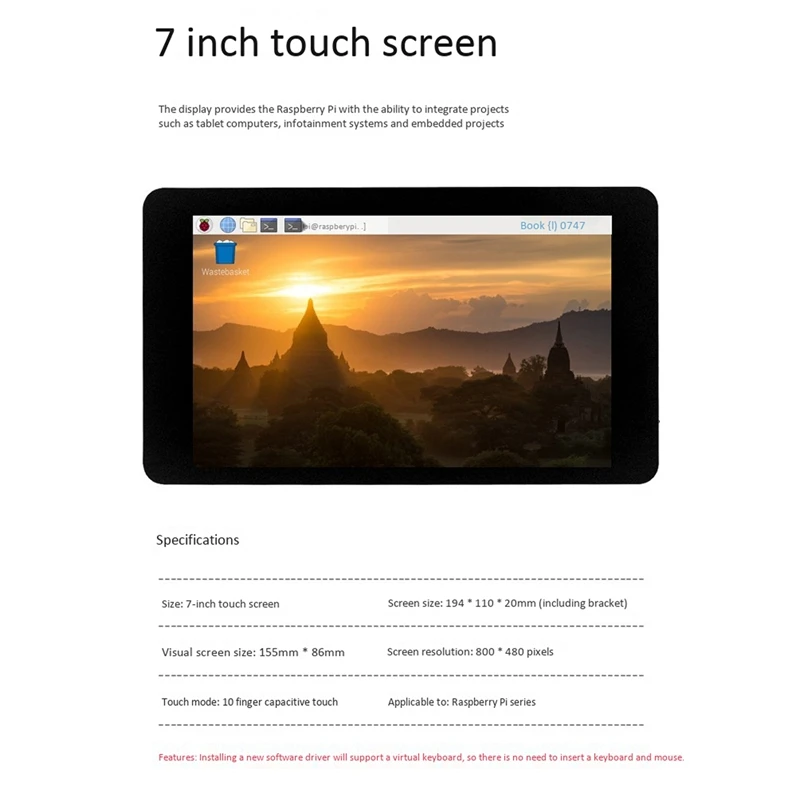 

Suitable for Raspberry Pi 7inch Press Screen Display 800 x 480 Resolution Suitable for Raspberry Pi Press Screen Display