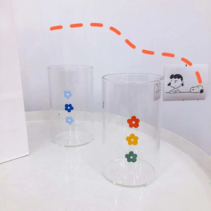 

Ins Creative Cute Flower Glass Mugs with Coaster Milk Tea Glass Cup Coffee Mug Glass Water Bottle Cute