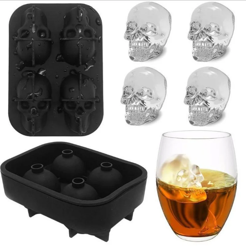 Creative silicone skull ice box DIY Ice Tray kitchen tools bar storage accessories 3D Skull Flexible Silicone Cube Mold | Дом и сад