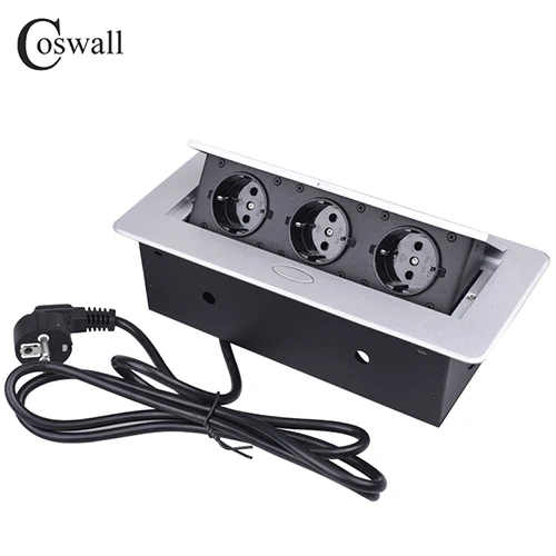 Silver Black COSWALL пластина из цинкового сплава медленная беззвучная всплывающая скрытая 3 мощность ЕС розетка офисная настольная розетка заземленная с 1,3 м удлинитель патрона - Тип: Silver Black
