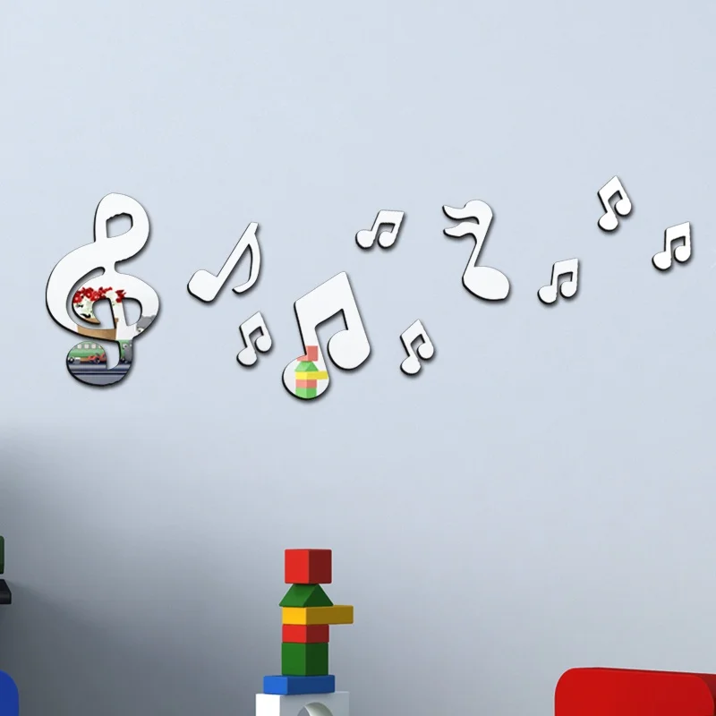 3D музыкальные ноты акриловые зеркала настенный Декор для дома художественные