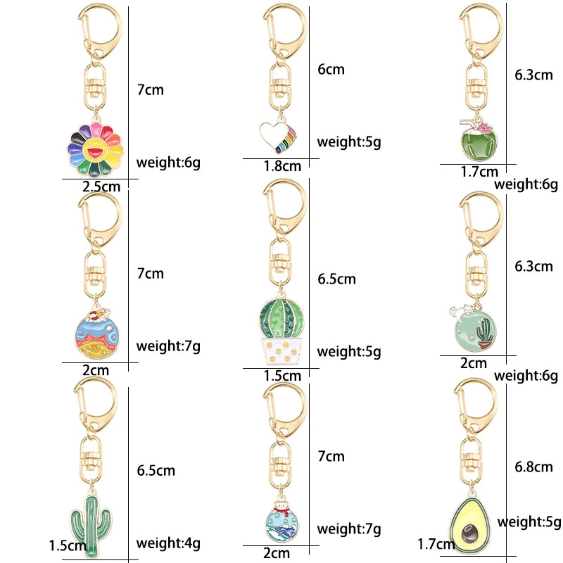 

DIY Fashion Creative Flower Avocado Potted Rainbow Pendant Keychain For Girl Jewelry Plant Heart-shaped Alloy Accessories 2019