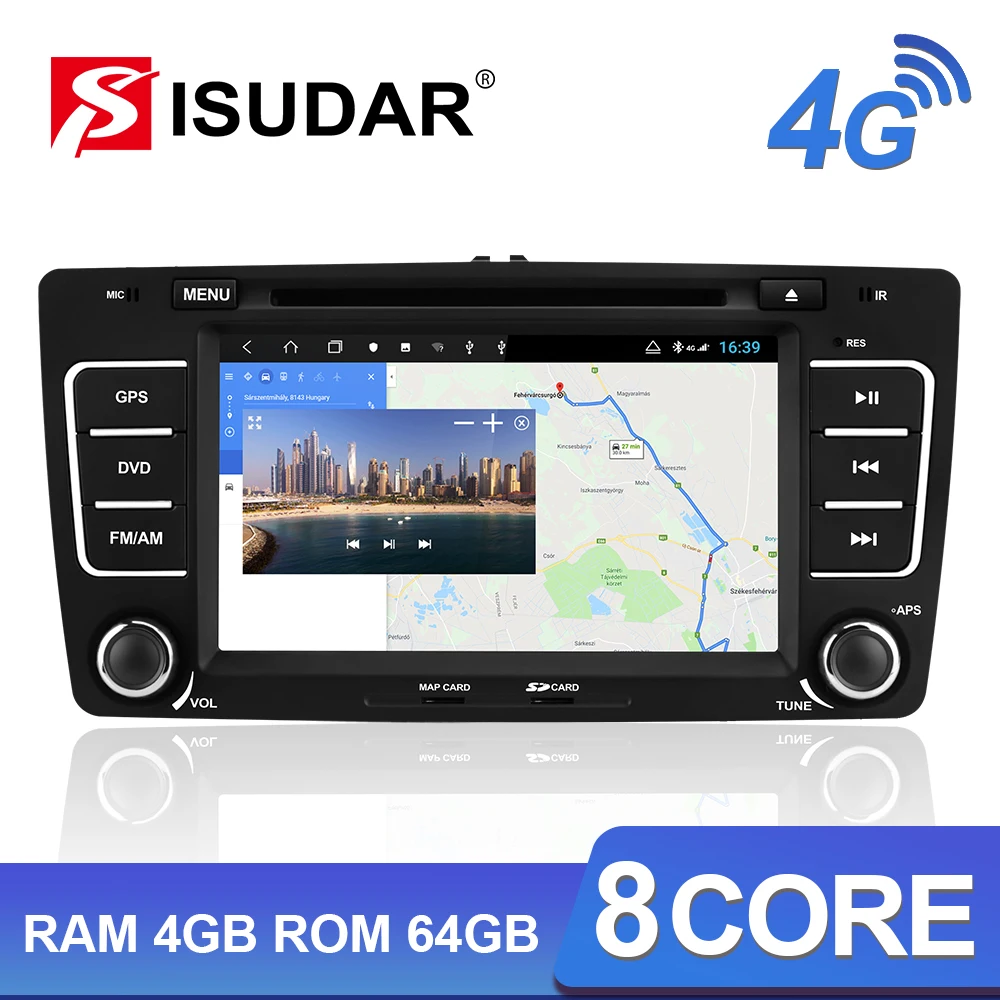 Автомобильный радиоприемник Isudar H53 4G Android 2 Din для SKODA/Octavia/Yeti 2009 2012 мультимедийный