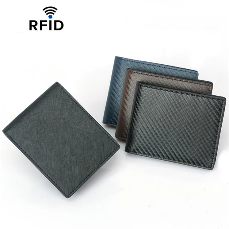 

Bisi Goro Leather Men's Card Holder Carbon Fiber Anti-theft Brush Wallet Male Fold RFID Blocking Multi-Functional Money Card Bag