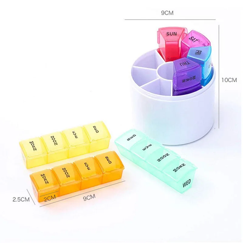 

7-Day Medicine Box Organiser Portable Dispensing Covered Partitioned Pill Box Organiser Set for Outdoors Travel ZM929