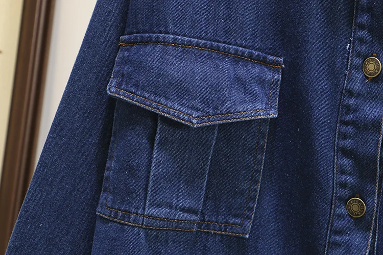 Женская одежда большого размера Свободное длинное джинсовое пальто с капюшоном