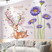 shijuehezi deer animal wall stickers diy flowers plants wall decals for kids rooms baby bedroom kitchen home decoration