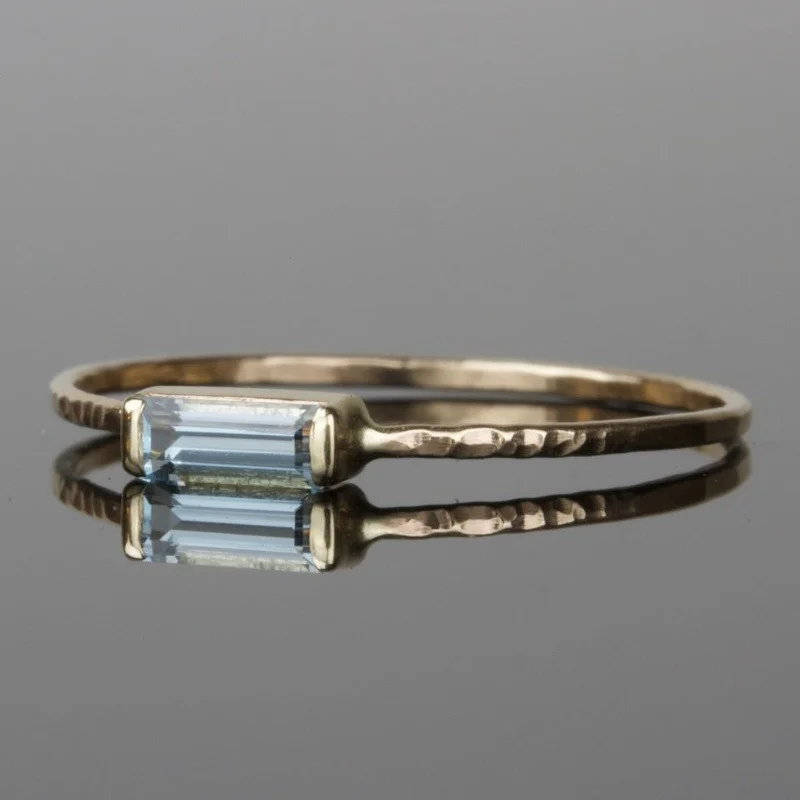 Простое кольцо багета с аквамарином | Натуральное кольцо с аквамарином в стиле арт-деко | Искусственное кольцо