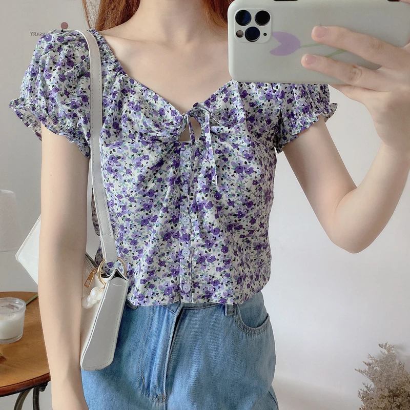 

Women Blouses Off Shoulder Chiffon Shirts Blouses Women Floral White Sweet Short Sleeve Tops Folds Ladies Clothes Elegant 2021