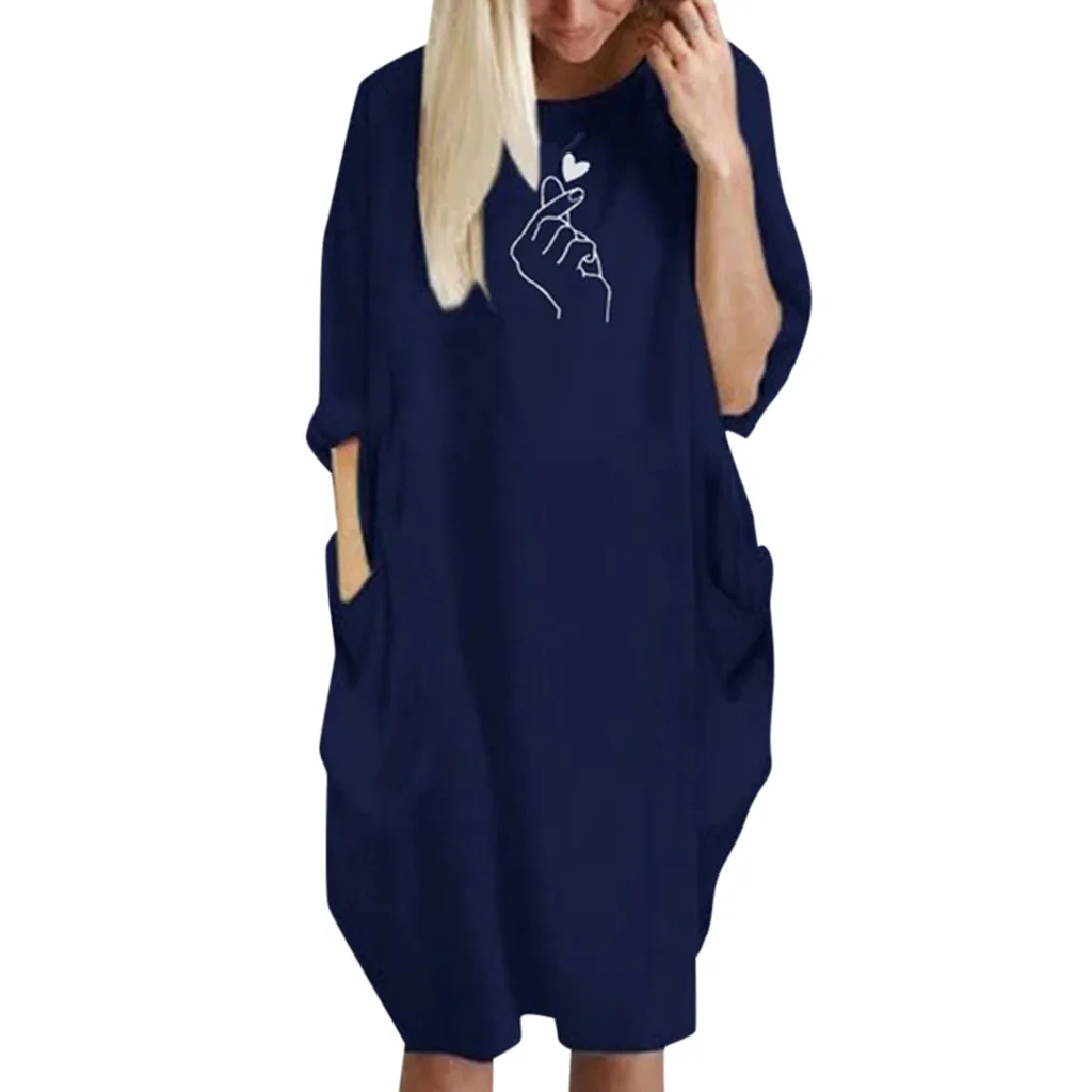 Всесезонные женские платья свободное платье с карманами Женские повседневные