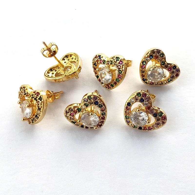 

Серьги-гвоздики женские, в форме сердца, с радужным фианитом, 10 пар, ER947