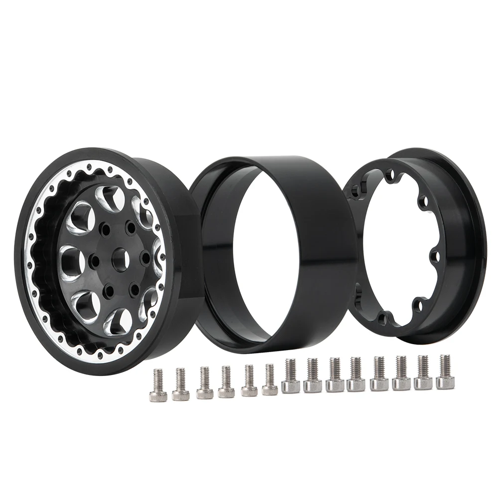 AXSPEED-bujes de llanta de rueda Beadlock de aleaci&oacute;n de aluminio negro de 1,9 pulgadas para Axial SCX10 D90 CC01 1/10 RC Crawler, piezas de coche-2