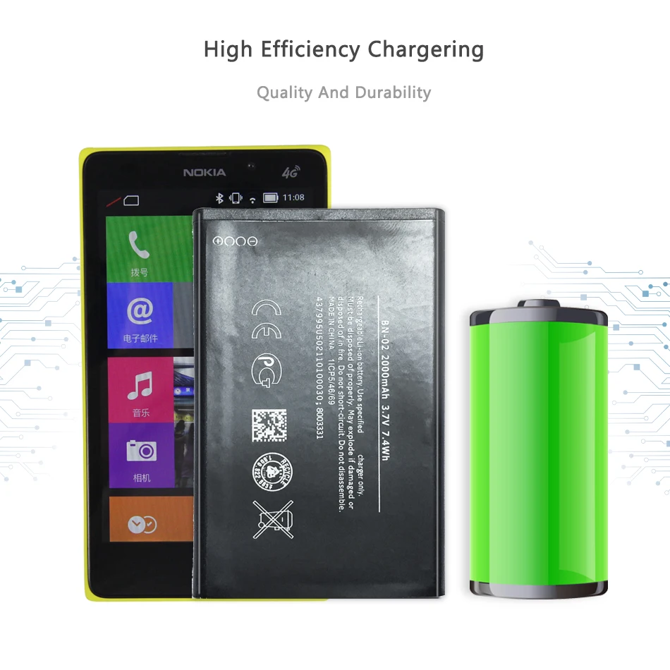 Аккумулятор мобильного телефона для Nokia XL 4G RM-1061 RM 1061 Replacement запасная батарея BN 02 BN-02 2000mAh