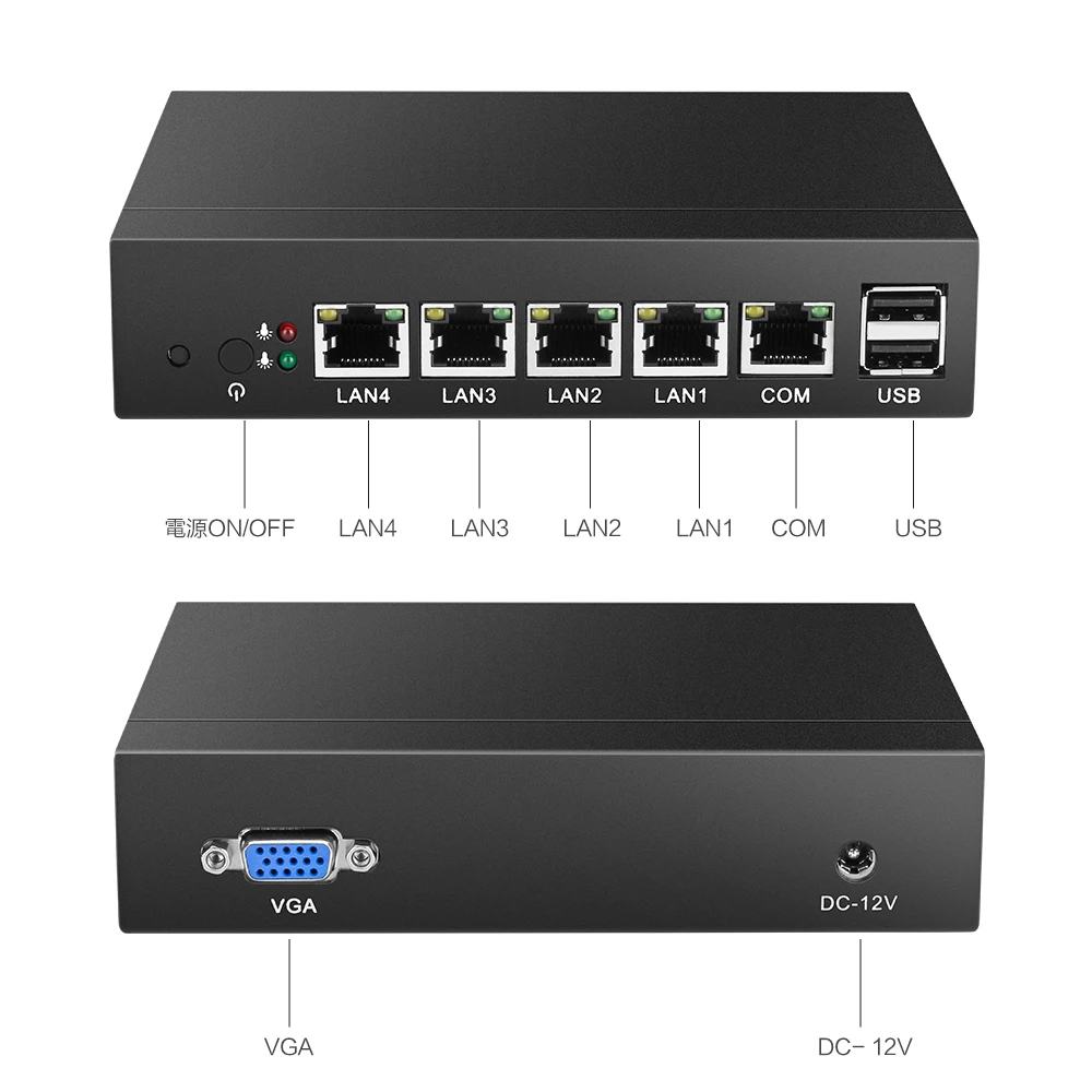 Безвентиляторный мини ПК четырехъядерный Celeron J1900 J1800 4* Gigabit Ethernet LAN маршрутизатор брандмауэр Мини компьютер Windows Ubuntu 4-RJ45 HTPC