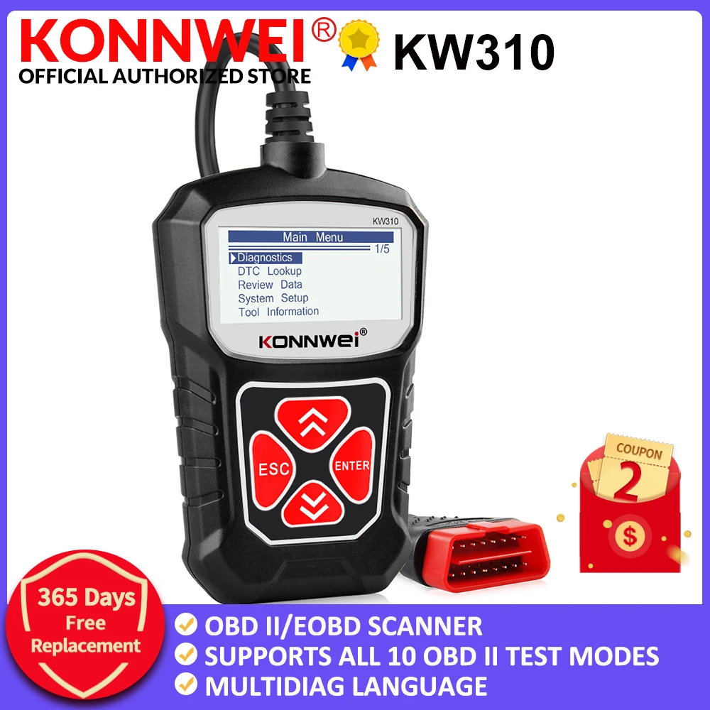 KONNWEI KW310 OBD2 инструмент для диагностического сканирования автомобиля