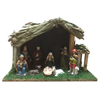 baby jesus manger christmas crib figurines miniatures ornament statue nativity scene set church gift with led light home decor