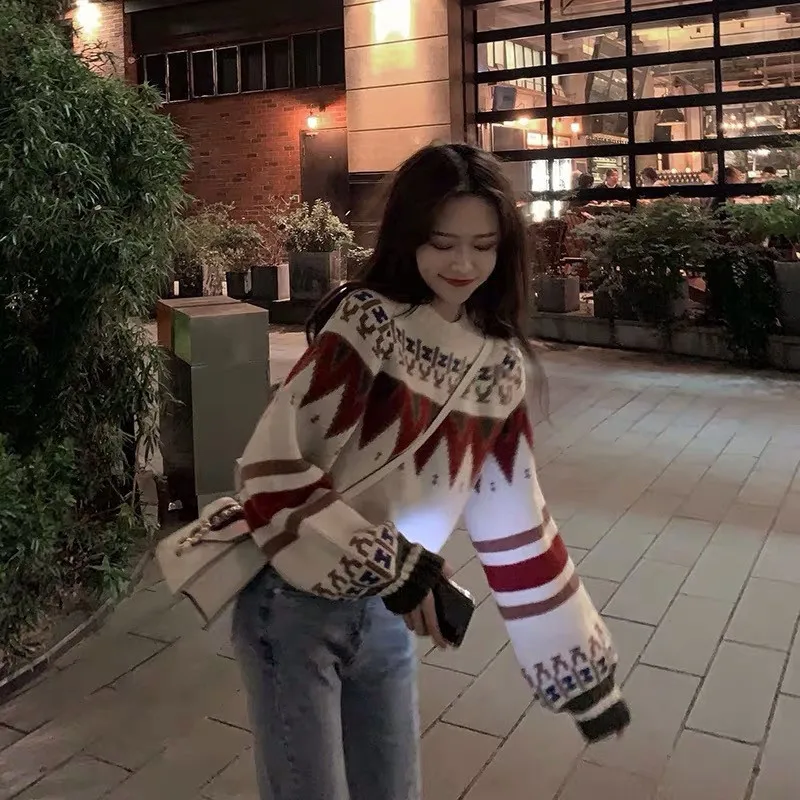 

2021 Women Knitted Sweater Fashion Oversized Pullovers Ladies Winter Loose Sweater Korean College Style Women Jumper Y12