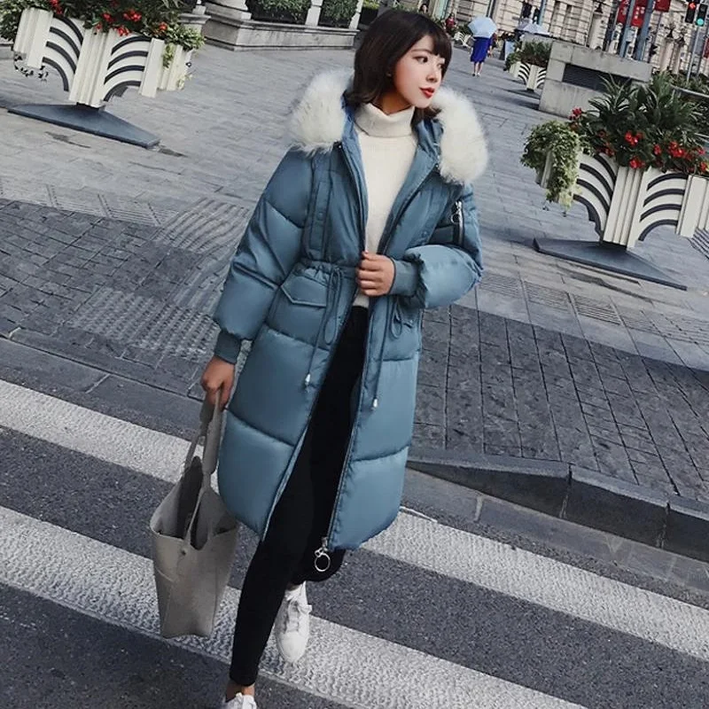 

TYJTJY Fashion Women Winter 2019 Coats New Down Women's Park Loose Thin Middle Long Thick Thick Fur Collar Coat Cotton Clothes