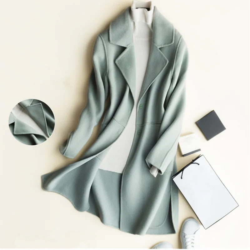 Женское длинное двустороннее кашемировое пальто Корейская верхняя одежда из 2019