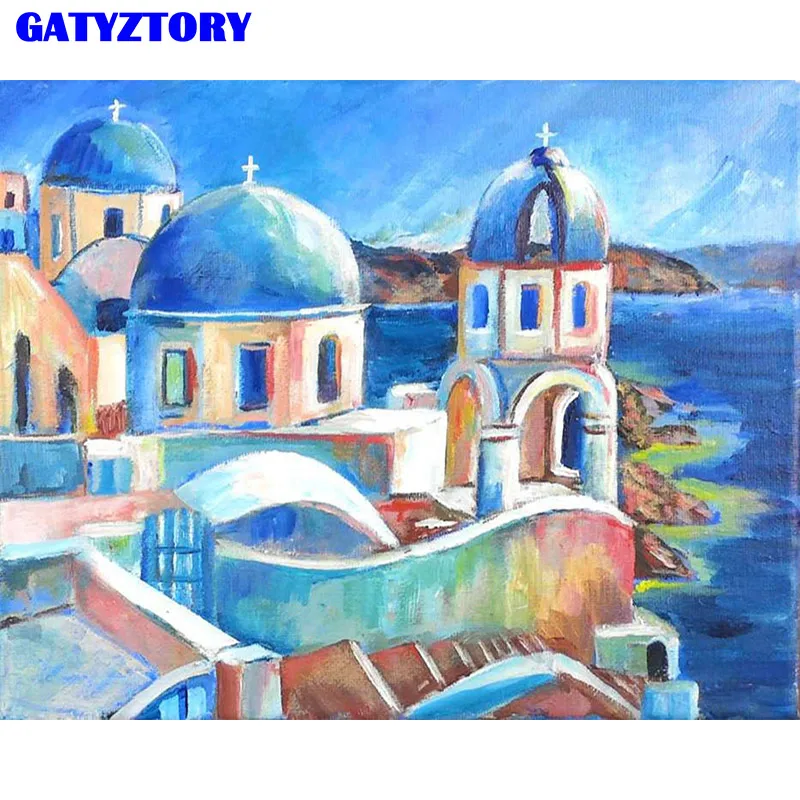 GATYZTORY рамка Diy Краска ing по номерам замок акриловая краска ручная роспись стенная