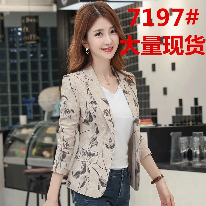 

2021 spring and Autumn New Korean women's short print Blazer slim suit coat