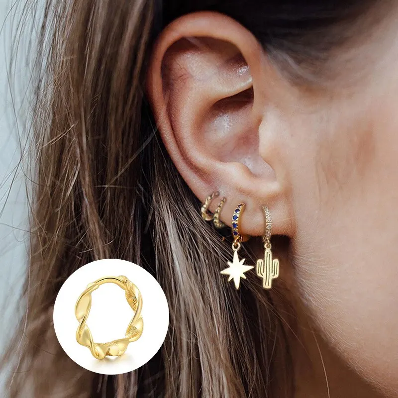 

A00264 925 Sterling Silver Minimalist Round Wave Twist Small Stud Earrings for Fashion Women Korean Daily Life Jewelry
