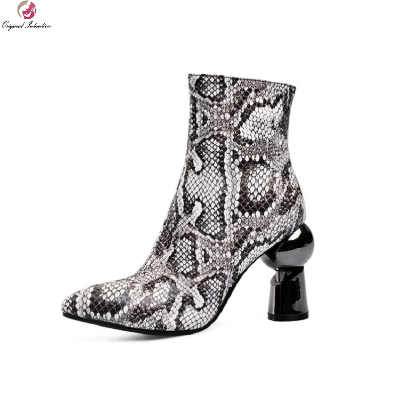 

Serpentine Pattern Ankle Boots For Women Pointed Toe Side Zipper Party Boots Wedding Boots Handmade Ankle Boots Large Size 33-45