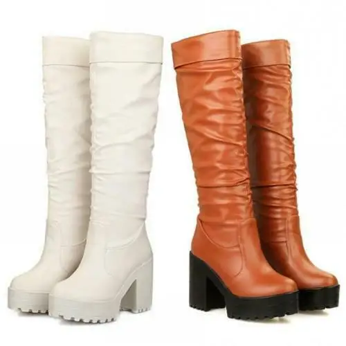 

Женские байкерские сапоги до колена, повседневная обувь на платформе и массивном каблуке, размеры 41/42/43 D