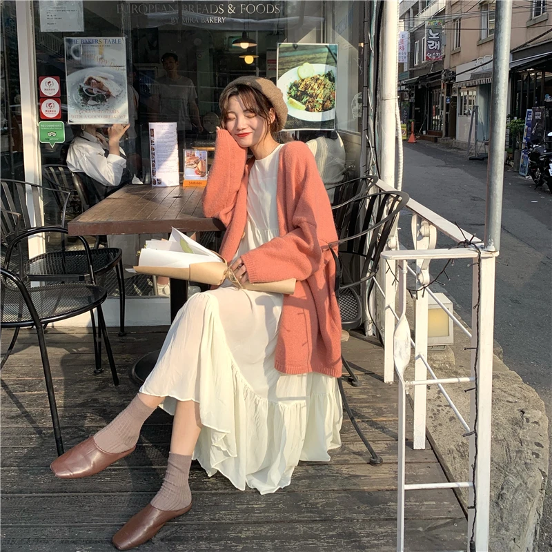 Женские платья в японском стиле Harajuku Ulzzang винтажное платье с длинным рукавом и