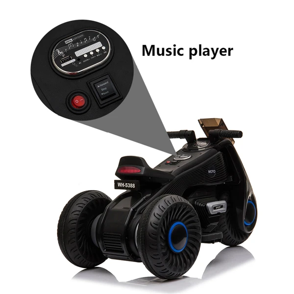 

Children's Electric Motorcycle 3 Wheels Double Drive Black kid toys Christmas gifts for child
