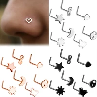 7pcslot stainless steel fashion crystal heart multicolor nose rings nose studs hooks body piercing jewelry randomly