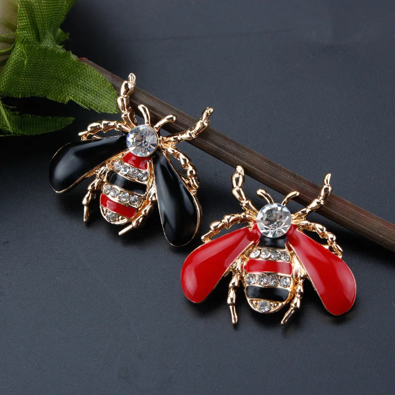 Черная или красная эмалированная и Хрустальная стразы брошь в виде пчелы для