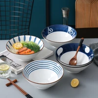 japanese style large ceramic noodle soup bowl geometric pattern porcelain cooking bowl restaurant hotel kitchen tableware modern