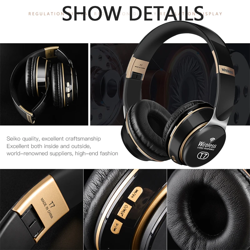 bluetooth headphones over ear hifi head wireless earphones with mic 3d music headset gamer foldable auriculare fone for samsung free global shipping