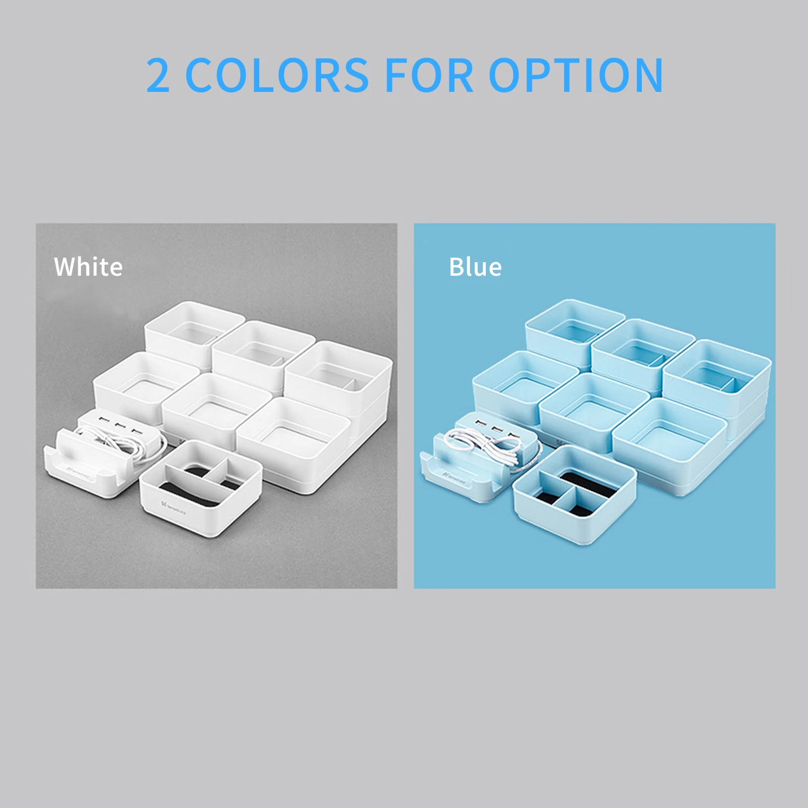 

tenwin Multi-Function Desk Organizer 3-in-1 USB Charging Station Pen Holder DIY Plastic Storage Box for Home Office Supply