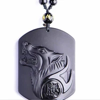 natural obsidian guardian brand wolf head pendant fine jewelry anti evil transit necklace accessories