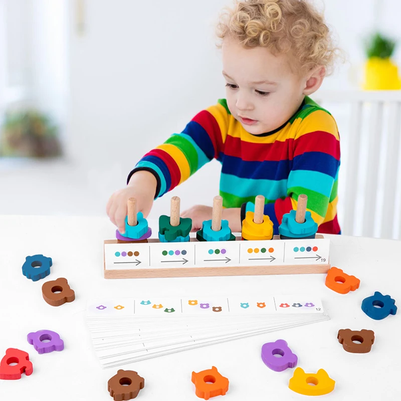 Treeyear-rompecabezas educativo para la primera infancia, juguetes apilables de madera, clasificaci&oacute;n de formas, reconocimiento de Color, 1 2 3 a&ntilde;os-4