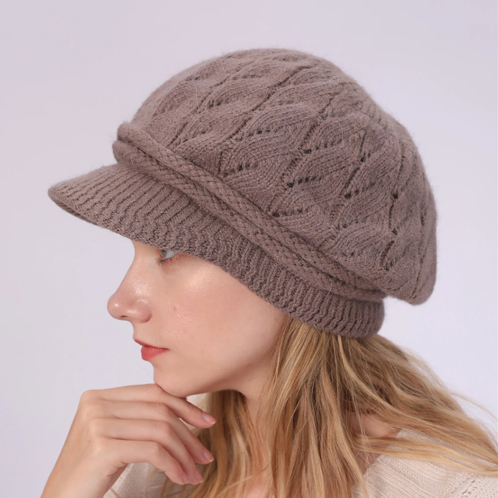 Женская зимняя эластичная вязанная кепка Newsboy Одноцветный плотный теплый берет с