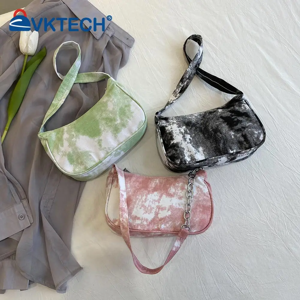 

Fashion Women Tie Dye Canvas Printing Underarm Bag Casual Ladies Shoulder Bags Simple Art Canvas Bag Shoulder Bag