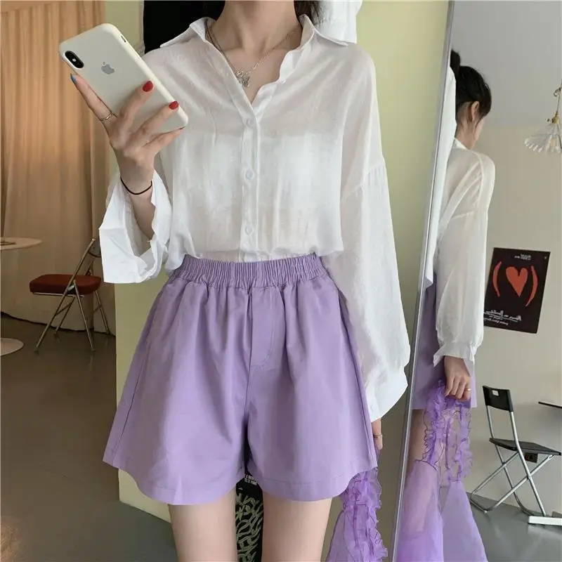 

Shorts Women Solid Elastic Waist Basic Students 6 Colors Loose Daily Leisure All-match Hot Sale Simple Ladies Ulzzang Summer Ins