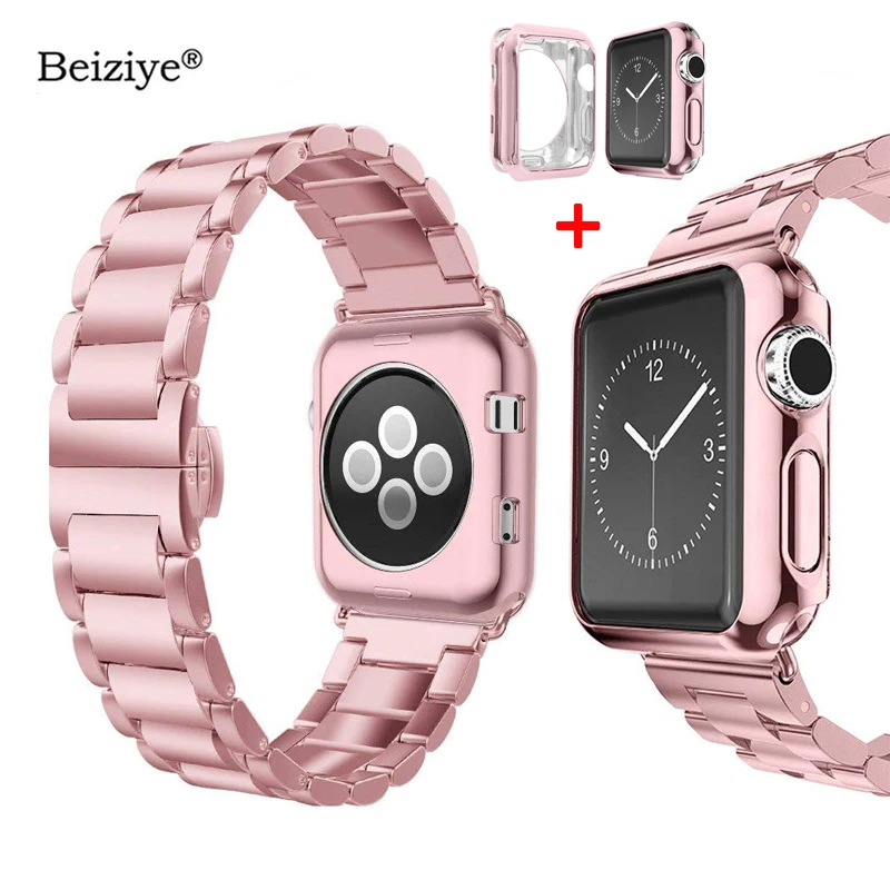 Чехол+ металлический ремешок из нержавеющей стали для часов Apple Watch 38 мм 42 мм 40 мм 44 мм серия 4 5 Роскошный Браслет для iWatch 3 2 1