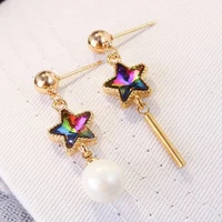 south koreas new asymmetric symphony five pointed star stud earrings fashion wild simple pearl earrings